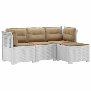 vidaXL 4-Persoons Tuinbank met Kussens Rieten Look PP Wit