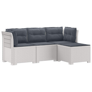 vidaXL 4-Persoons Tuinbank met Kussens Rieten Look PP Wit
