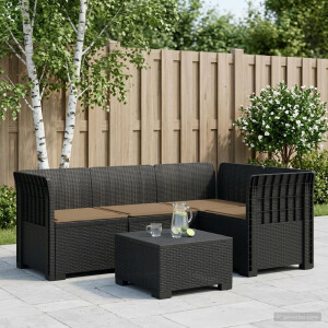 vidaXL 4-Zits Tuin Sofa met Kussens Rattan Look PP Antraciet