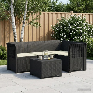 vidaXL 4-Persoons Tuinbank met Kussens Rieten Look PP Antraciet
