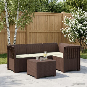 vidaXL 4-Persoons Tuinbank met Kussens Rieten Look PP Bruin