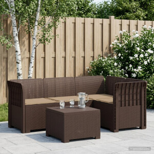 vidaXL 4-Persoons Tuinbank met Kussens Rieten Look PP Bruin