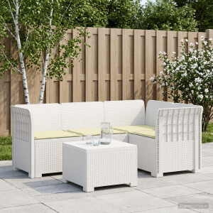 vidaXL 4-Persoons Tuinbank met Kussens Rieten Look PP Wit