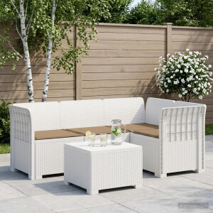 vidaXL 4-Persoons Tuinbank met Kussens Rieten Look PP Wit