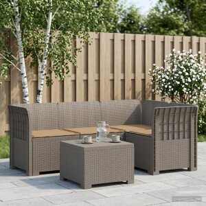 vidaXL 4-Persoons Tuinbank met Kussens Rieten Look PP Lichtgrijs