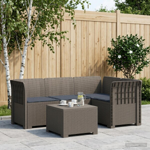 vidaXL 4-Persoons Tuinbank met Kussens Rieten Look PP Lichtgrijs