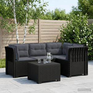 vidaXL 4-Persoons Tuinbank met Kussens Rieten Look PP Antraciet