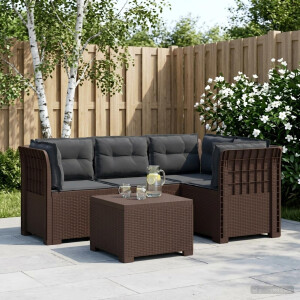 vidaXL 4-Persoons Tuinbank met Kussens Rieten Look PP Bruin