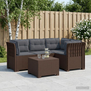 vidaXL 4-Persoons Tuinbank met Kussens Rieten Look PP Bruin