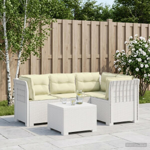 vidaXL 4-Persoons Tuinbank met Kussens Rieten Look PP Wit