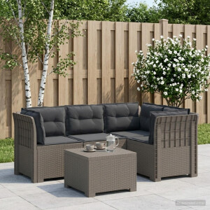 vidaXL 4-Persoons Tuinbank met Kussens Rieten Look PP Lichtgrijs
