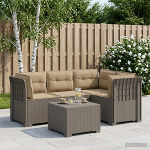 vidaXL 4-Persoons Tuinbank met Kussens Rieten Look PP Lichtgrijs