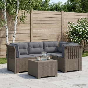 vidaXL 4-Persoons Tuinbank met Kussens Rieten Look PP Lichtgrijs