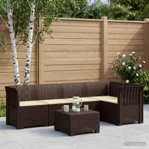 vidaXL 5-Zits Tuin Sofa met Kussens Rattan Look PP Bruin