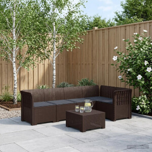vidaXL 5-Zits Tuin Sofa met Kussens Rattan Look PP Bruin