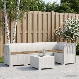 vidaXL 5-Zits Tuin Sofa met Kussens Rattan Look PP Wit