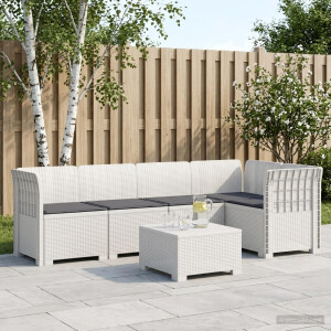vidaXL 5-Zits Tuin Sofa met Kussens Rattan Look PP Wit