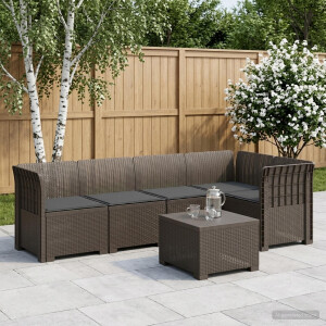 vidaXL 5-Zits Tuin Sofa met Kussens Rattan Look PP Lichtgrijs