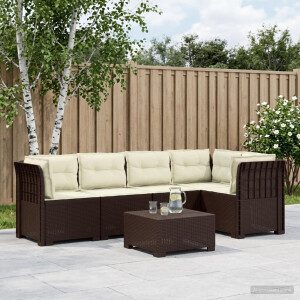 vidaXL 5-Zits Tuin Sofa met Kussens Rattan Look PP Bruin