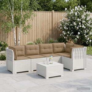 vidaXL 5-Zits Tuin Sofa met Kussens Rattan Look PP Wit