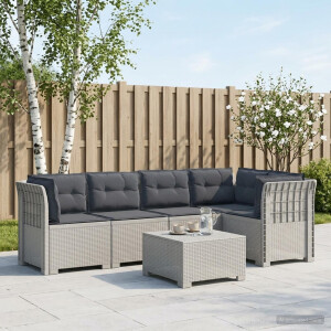 vidaXL 5-Zits Tuin Sofa met Kussens Rattan Look PP Wit