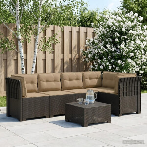 vidaXL 5-Zits Tuin Sofa met Kussens Rattan Look PP Lichtgrijs