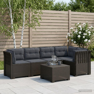 vidaXL 5-Zits Tuin Sofa met Kussens Rattan Look PP Lichtgrijs
