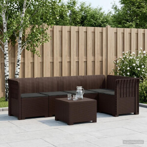 vidaXL 5-Zits Tuin Sofa met Kussens Rattan Look PP Bruin