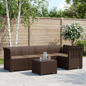 vidaXL 5-Zits Tuin Sofa met Kussens Rattan Look PP Bruin