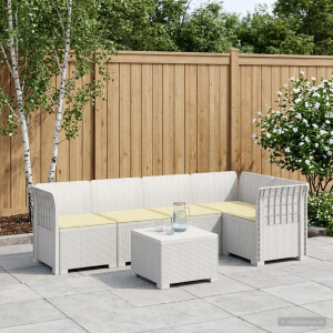 vidaXL 5-Zits Tuin Sofa met Kussens Rattan Look PP Wit