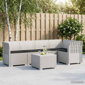 vidaXL 5-Zits Tuin Sofa met Kussens Rattan Look PP Wit