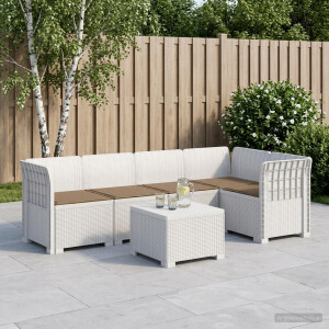 vidaXL 5-Zits Tuin Sofa met Kussens Rattan Look PP Wit