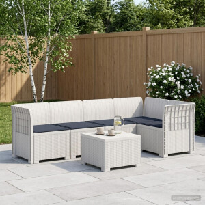 vidaXL 5-Zits Tuin Sofa met Kussens Rattan Look PP Wit