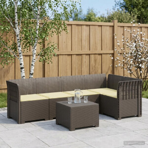vidaXL 5-Zits Tuin Sofa met Kussens Rattan Look PP Lichtgrijs
