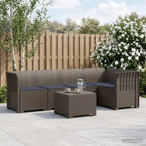 vidaXL 5-Zits Tuin Sofa met Kussens Rattan Look PP Lichtgrijs