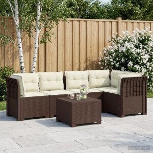vidaXL 5-Zits Tuin Sofa met Kussens Rattan Look PP Bruin