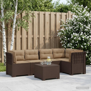 vidaXL 5-Zits Tuin Sofa met Kussens Rattan Look PP Bruin