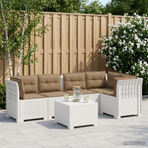 vidaXL 5-Zits Tuin Sofa met Kussens Rattan Look PP Wit