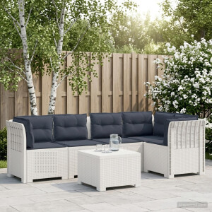 vidaXL 5-Zits Tuin Sofa met Kussens Rattan Look PP Wit