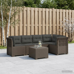vidaXL 5-Zits Tuin Sofa met Kussens Rattan Look PP Lichtgrijs