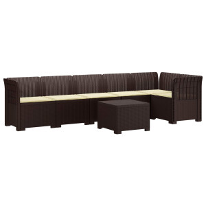 vidaXL 6-Zits Tuin Sofa met Kussens Rattan Look PP Bruin