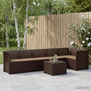 vidaXL 6-Zits Tuin Sofa met Kussens Rattan Look PP Bruin