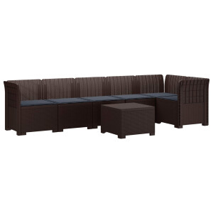 vidaXL 6-Zits Tuin Sofa met Kussens Rattan Look PP Bruin