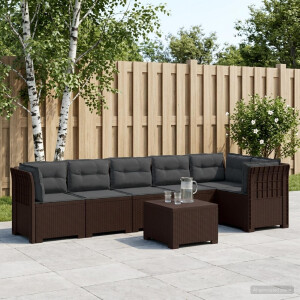 vidaXL 6-Zits Tuin Sofa met Kussens Rattan Look PP Bruin