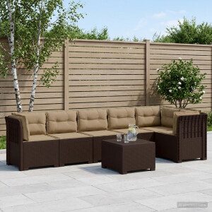 vidaXL 6-Zits Tuin Sofa met Kussens Rattan Look PP Bruin