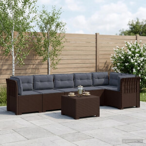 vidaXL 6-Zits Tuin Sofa met Kussens Rattan Look PP Bruin