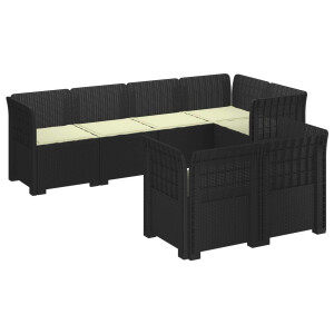vidaXL 7-Persoons Tuinbank met Kussens Rieten Look PP Antraciet