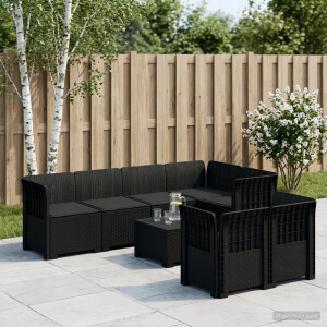 vidaXL 7-Persoons Tuinbank met Kussens Rieten Look PP Antraciet
