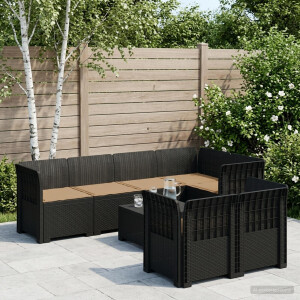 vidaXL 7-Persoons Tuinbank met Kussens Rieten Look PP Antraciet