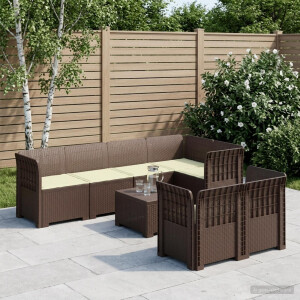 vidaXL 7-Persoons Tuinbank met Kussens Rieten Look PP Bruin